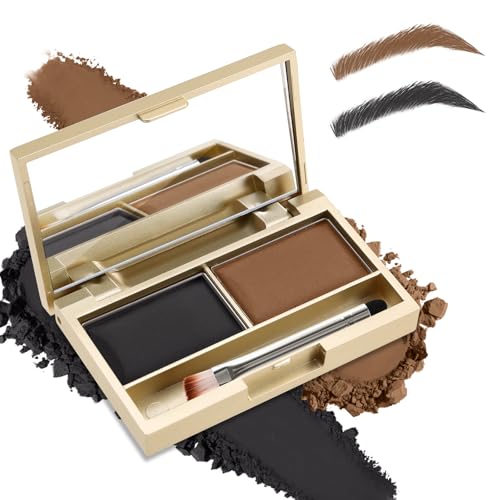 Boobeen Kit de Polvos para Cejas, Paleta de Maquillaje para Cejas Impermeable de 2 Colores para Definir y Rellenar Cejas, Polvo de Color para Cejas Forma Cejas de Aspecto Natural - con Cepillo Espejo