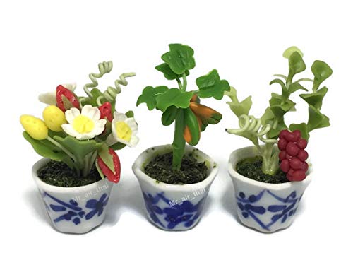 3pc Miniature Flower Clay Dollhouse Fairy Garden Mini Plant Trees Ceramic Paint Furniture