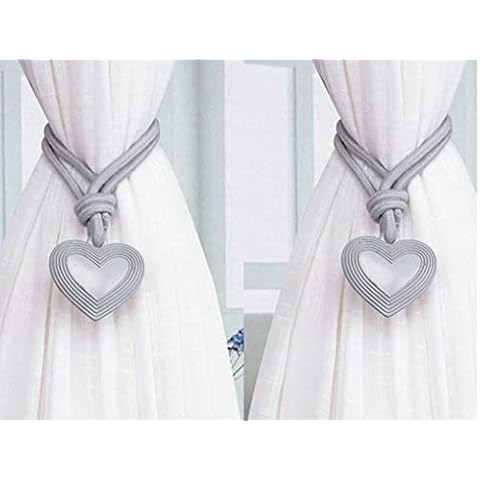 INJOY HOME DECOR Love Heart Resin Curtain Tiebacks Rope Strings Curtain Hooks Curtain Clips Buckle Curtain Holder Room Decoration Room Decals Curtain Holdbacks Window Decoration 2PCS Pack (Silver) Cover