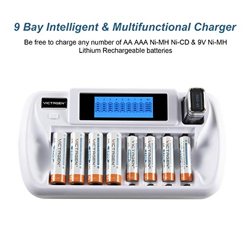 image for VICTAGEN Smart 8+1 Bay Battery Charger for AA AAA NiMH NiCD 9V NiMH & 