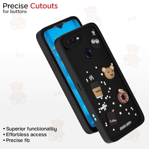 Image of Outlouders Back Cover for Oppo F9 / F9 Pro / A5 / A5S / A7 / A11K / A12 / Realme 2 /2 Pro / U1 | 3D Cartoon Cute Fun Bear | Silicone Full Body Protection Bumper Case (Black)