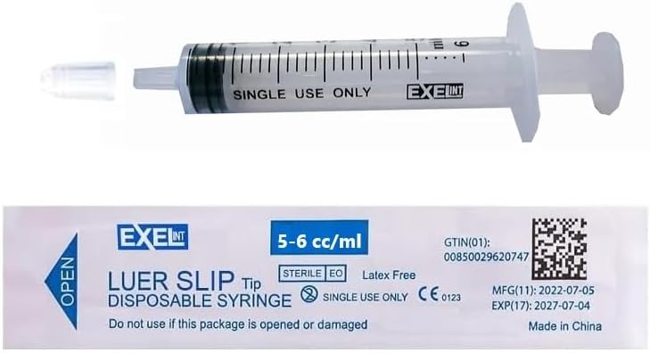 100/Bx Plastic Steril Syringes 5-6cc/ml Luer SlipTip (No Needle) Oral Use Medical/Dental Syringes Packed Individually, Latex Free