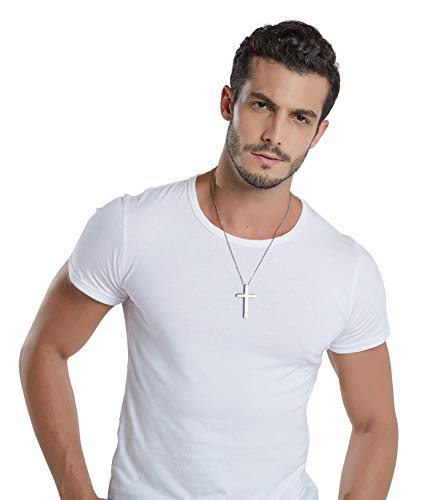 Image of Reve Simple Stainless Steel Silver Tone Cross Pendant Necklace for Men Women, 18'' Chain