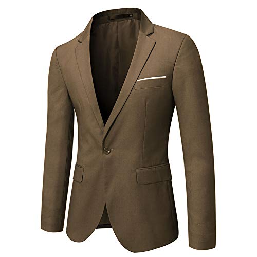 Wulful Men’s Suit Slim Fit One Button 3-Piece Suit Blazer Dress Business Wedding Party Jacket Vest & Pants (Brown, Small) #TOP4