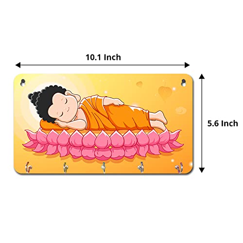 Image of BEE CREATIVE Designer Colorful Wooden Key Holder for Home Decor Stylish | Key Holder for Home | Key Stand with 5 Hooks (Sleeping Buddha)