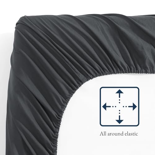 Fitted Sheet Double, Charcoal - Pre-Washed, Deep Pocket 14 inch (35 cm) - Easy Care - Soft Brushed Microfibre Fabric - Shrinkage and Fade Resistant - Bottom Sheet - Image 7