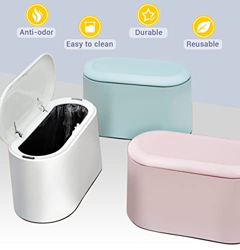 Mini Countertop Trash Can With 90Pcs Trash Bags,Tiny Garbage Can With Press Type Lid,Small Desktop Waste Bin With Hidden Bag,Little Table Trash Bucket For Bathroom,Kitchen,Bedroom,Office (White) #TOP3