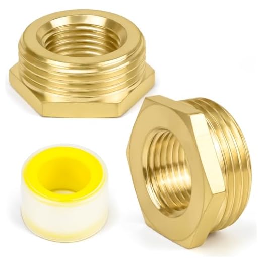 FLEXNOVA 2 Stück Reduzierung 1 zoll auf 1/2 zoll, Messing Reduzierstück 1 zoll auf 1/2 zoll Reduzierung Adapter mit Dichtungsband Reduziernippel G1" auf G1/2" (AG Ø32mm x IG Ø20mm) für Rohranschluss