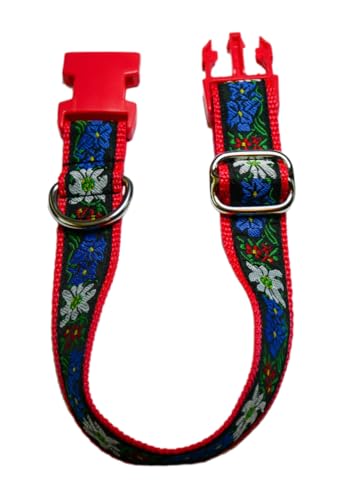 Hundehalsband Hund Halsband Trachten Edelweiß Gr. S M L XL 30 cm bis 44 cm verstellbar 2,5 cm breit in verschiedenen Farben rot grün blau schwarz