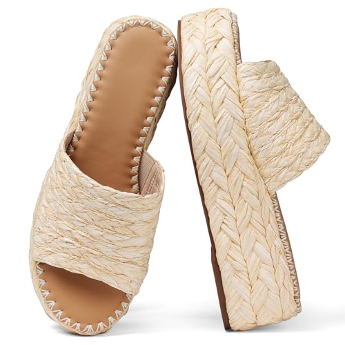Platform Espadrilles Wedge Sandals for Women Summer Beach Vacation Cute Sandals Comfortable Raffia Slides