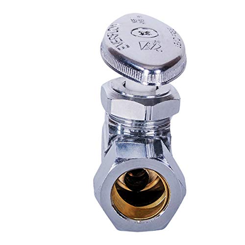 Image of Midline Valve 72358QS-OM-5 Water Supply Stop Valve with Multi-Turn Wheel; Straight Shut-off for Toilet, Sink, Dishwasher, Heater; 5 /8'' x 3 /8'' Compression; Chrome Plated Brass (5 PK)