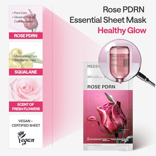 Image of MEDIHEAL Rose PDRN Essential Sheet Mask (1 Sheet) Hydrating & Firming Korean Face Mask with 99% Pure White Rose PDRN & Hyaluronic Acid, Moisture Barrier Repair & Healthy Glow, Vegan Formula