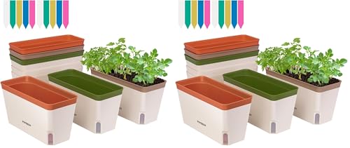 Image of VIVOSUN Self-Watering Planters, 12-Pack 10.5 Inch Compact Rectangular Window Herb Planter Box with 10 PCS Plant Labels, Plant Container for Basil, Flowers, Succulents, Indoor & Outdoor