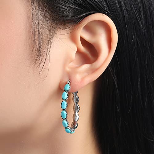 Natural Turquoise Dangle Metal Large Oval Earrings Vintage Statement Teardrop Earrings Bohemian Delicate Hoop Earrings for Women(O)2
