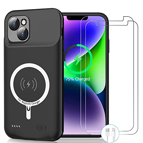 Wireless Charging Case for iPhone 14 Plus 12000mAh High Capacity Portable Rechargeable Battery Case Wireless Charging Compatible with iPhone 14 Plus (6.7 inch) Extended Battery Charger Case (Black)