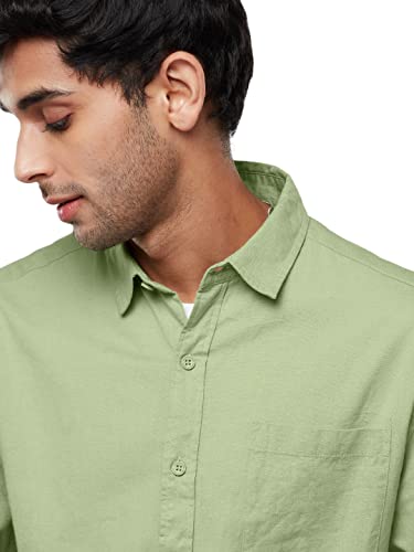 Image of The Souled Store Solids: Pastel Lime Men and Boys Regular fit Solid Full Sleeve Cottonblend Green Color Cotton Linen Shirts (221453 L Green) Shirt For Men Casual Half Sleeves Regular Fit Printed Styli