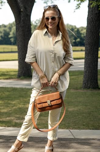 HOTOUCH Linen Cotton Womens Short Sleeve Shirts V Neck Collared Button Down Blouse Tops S-3XL - Image 7