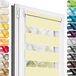 Persianas Amarillas Estika® Estor doble Klemmfix sin agujeros, 45 cm x 120 cm, color amarillo pastel, 27 colores de tela, estor para ventanas sin taladrar, protección visual para ventanas (45 cm ancho de la tela)