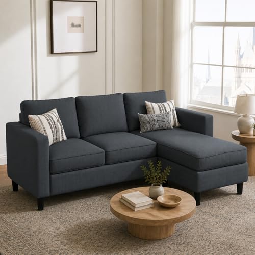Nuturelly Convertible Sectional Sofa Couch with Movable Ottoman, 3-Seater Modern