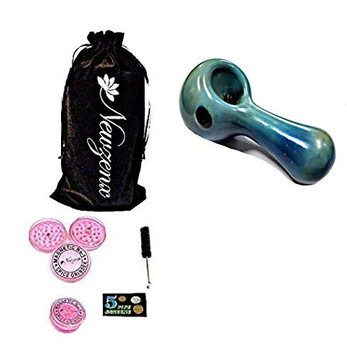 Bong Glass Pipe Cobalt Blue Silver Fumed Jewels Pipe/Smoking Pipe for Tobacco 3.5 Inch Including Acrylic Heb Crusher and Accessories & Velvet Pouch