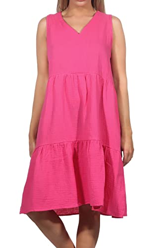 Sublevel Damen Musselin-Kleid LSL-446 Midi Dark Pink S/M