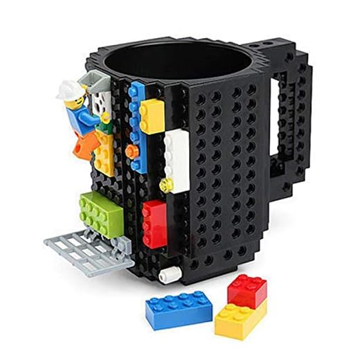 Carfard Build-on Brick Mug with 3 Packs of blocks, Christmas Gift Novelty Creative 12 oz Coffee Cups Funny Tea Mug Beverage Pen Cup (Black)