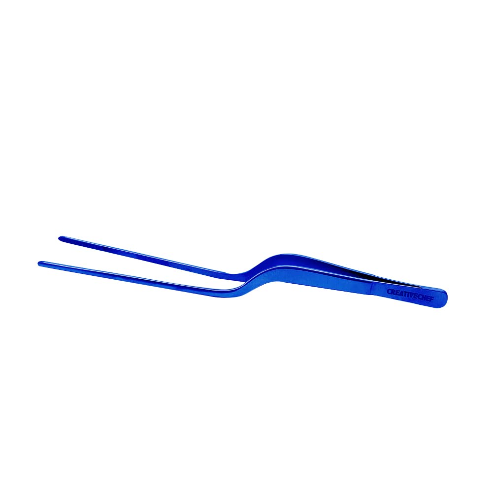 Creativechef Blue 1Pcs 8-Inch Kitchen Tweezers For Plating Ergonomic Food Tweezers, Fine Tweezers Tongs Chef Kitchen Tool For Food And Repairing Stainless Steel Tweezers, Precision Food Tweezers (Blue)