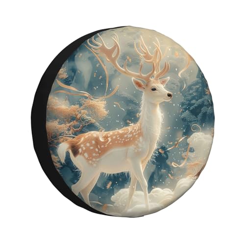 Image of Deer Spare Tire Cover Wheel Protectors Weatherproof Deer Pattern Wheel Covers Universal Fit for Trailer RV SUV Truck Camper Travel Trailers Accessories 17 Inch