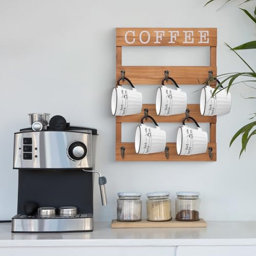 EMAISON Solid Wood Coffee Mug Holder Wall Mounted