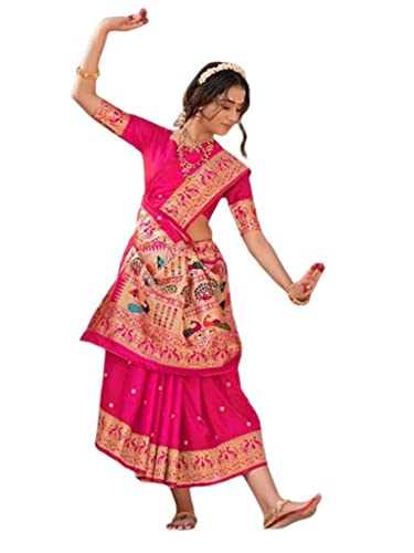 Sari de seda Banarasi elegante color rosa Sari 7665 con bordado Zari y exclusivo Mor Pallu