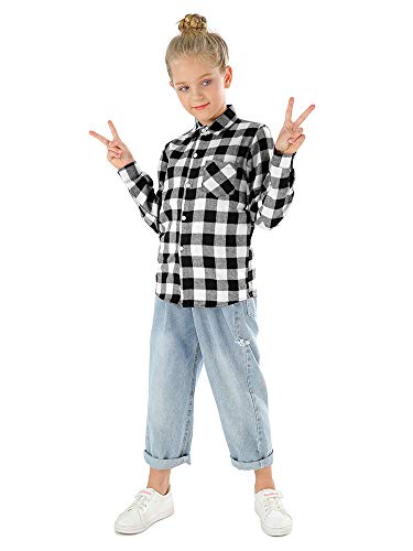 Image of Phorecys Girls' Plaid Flannel Shirt Long Sleeve Button Down Buffalo Checkered Shirt 2T-10 Years