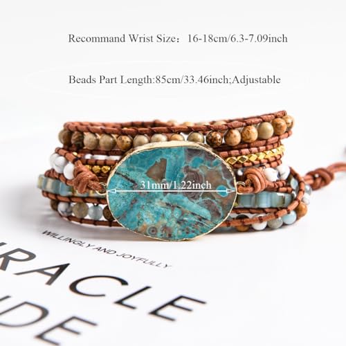 Image of YGLINE Boho Handmade Wrap Leather Tube Crystal Stone Bracelet for Women