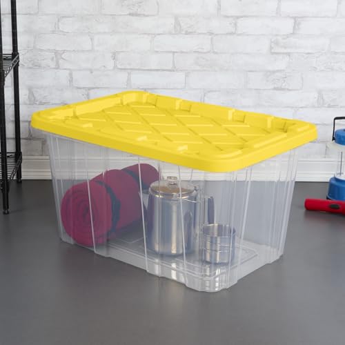 Image of Storage Tote 27 Gallon Clear Industrial Bin with Lid 4 Pack.