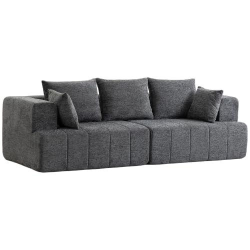 Sofá de 3 plazas de chenilla de 248 cm gris con amplio asiento acolchado para salón 2