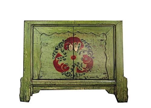OPIUM OUTLET Aparador Comoda de Noche chifonier Verde Chino Antiguo Vintage Asiatico Shabby-Chic Colonial Madera