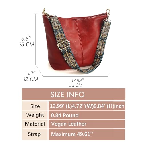 Image of Hobo Bags Vegan Leather Crossbody Bag Guitar Strap Shoulder Purses with Zipper Handbags for Women