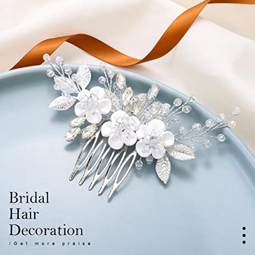 Vakkery Flower Bridal Hair Comb Silver Bride Crystal Hair Headpiece Prom Wedding Hair Accessories for Women and Girls - Image 4