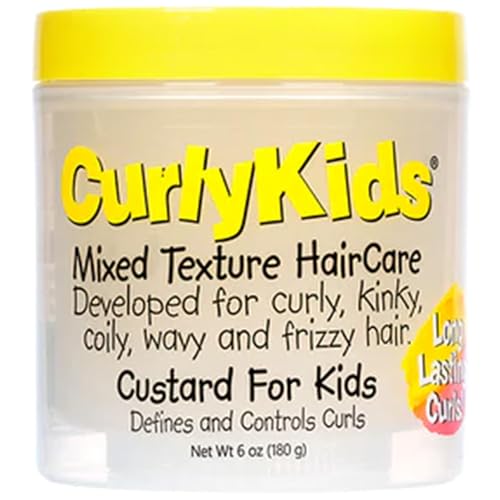 CurlyKids Mixed HairCare Custard for Kids – Lightweight Curl Defining Custard for Curly, Coily, Kinky & Wavy Hair – Frizz Control, Moisturizing & Shine-Boosting Hair Care for Kids – 6oz