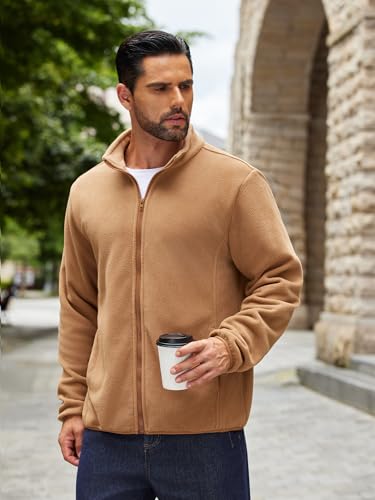 Image of COOFANDY Men Polar Fleece Jacket Lightweight Full Zip Jacket Casual Outdoor | Mock Neck Collar, 4 Deep Pockets, Soft Warm Jacket, Ideal Outer Or Fall Winter Layering Must-Have for Hiking, Outdoor Wear