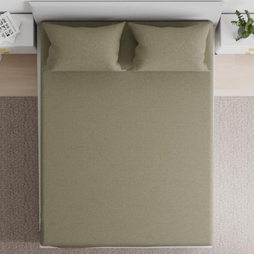 Image of Wakefit 100% Cotton 160 TC Fitted Bedsheet with 2 Pillow Covers | Sage Queen, 78 inch x 60 inch, Sage | 1.98m x 1.52m