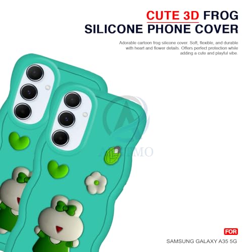 Image of AESTMO Back Case Cover for Samsung Galaxy A35 5G | 3D Cute Fun Cartoon Characters | Anti Slip Grip Cute Wave Curly Frame Shape | Full Body Protection Back Cover for Samsung Galaxy A35 5G (MintGreen)