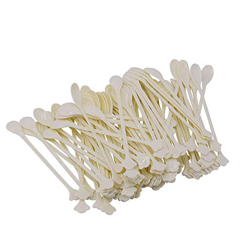 Healthcom 300 Pcs Mini Coffee Spoon Stirrer Disposable Plastic Coffee Tea Spoon Stir Swizzle Sticks Mini Tea Stirrer Food Grade Coffee Stirrers Plastic Stir Cocktail Sticks Blender Spoon,Beige