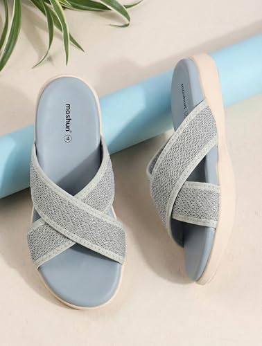 Image of Moshun Criss Cross Sandals for Women & Girls | Multi Strap & X Strap Flat Sandals, Bounce Back Technology Footbed with Adjustable Strap, Anti-Slip Sole | Lightweight Daily Wear Casual Slip-On Sandals