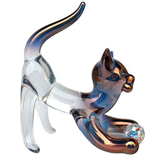 Prochaska Gallery Hand Blown Glass Cat Figurine with Swarovski Crystal