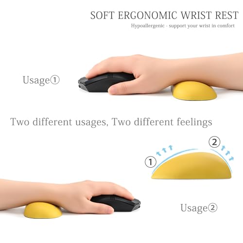 Image of UnivoColors Design-Wave Set of Wrist Rest,Artificial Sheepskin+Memory Foam+Ergonomic+Anti-Slip Gel, Resilience Support During Work and Gaming,Keyboard Accessory,Yellow
