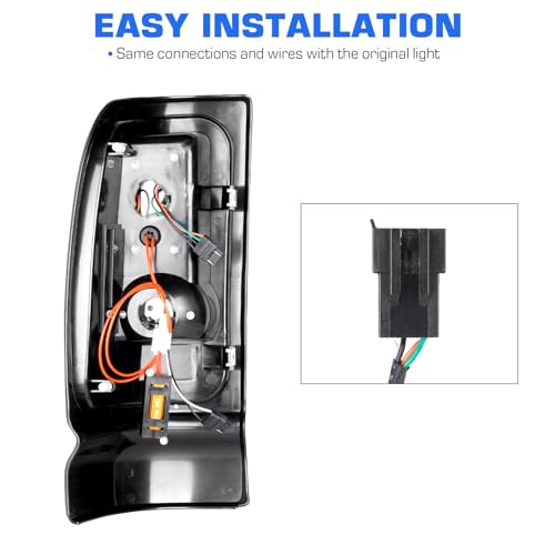 LED Tail Light Fit for Ram 1500 1994-2001, Fit for Ram 2500 3500 1994-2002, Rear Brake Lamp Taillight Assembly, Black Housing Clear Lens - Image 6