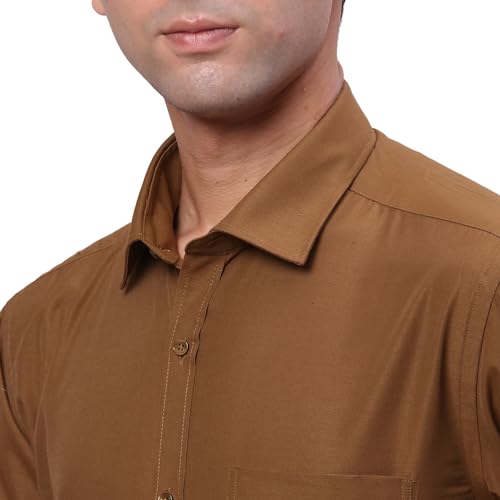 Image of Park Avenue Men Slim Fit Solid Pattern Cotton Blend Semi Cutaway Collar Full Sleeve Formal Shirt