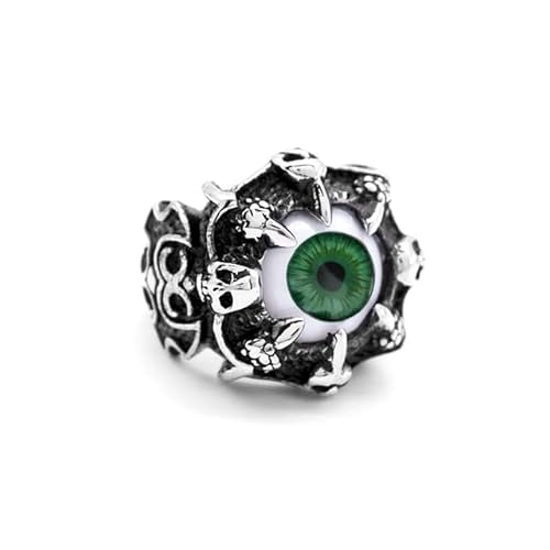 Gothic Evil Eye Rings Men Women Stainless Steel Green Eyeball Skull Claw Ring Punk Hip Hop Jewelry Accessories Halloween