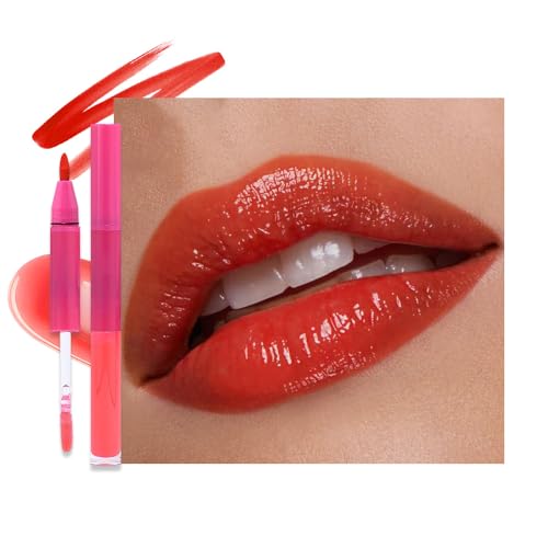 Image of evpct Bright Red Matte Liquid Lipstick Marker Pen Lip Liner Set with Lip Oil, Shine Finish, 2 in 1 Lipgloss Lipstick Long Lasting Waterproof for Women, Lips Color Stain 24hr Original Smudge Proof