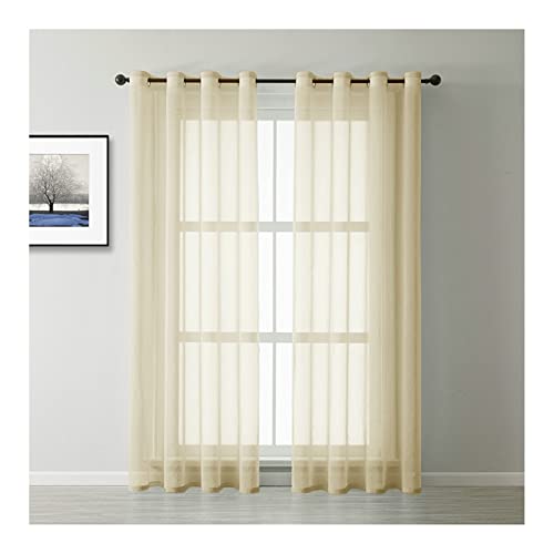 Homxi Rideau Salon 2 Pieces Panneau Rideau Voilage 2 x 102Wx183L CM,Demi Rideaux Voilage Jaune Beige Couleur Unie Rideaux à Oeillets